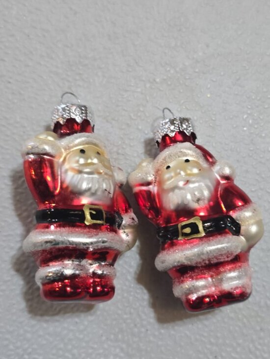 Vintage Lot of 2 Small Christmas Holiday Santa Glass Xmas Tree Ornaments - Picture 1 of 1
